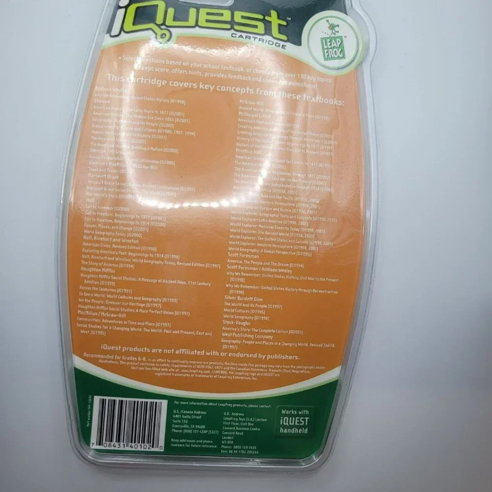 iQuest Social Studies Grades 6 7 8 Cartridge Leap Frog Learning Education Game‎
